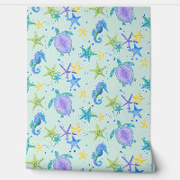 Beach Sea Turtle Seahorse Watercolor Starfish Mint