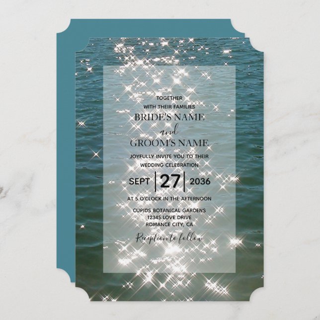Beach Sea Water Sparkles Wedding Invitations (Front/Back)