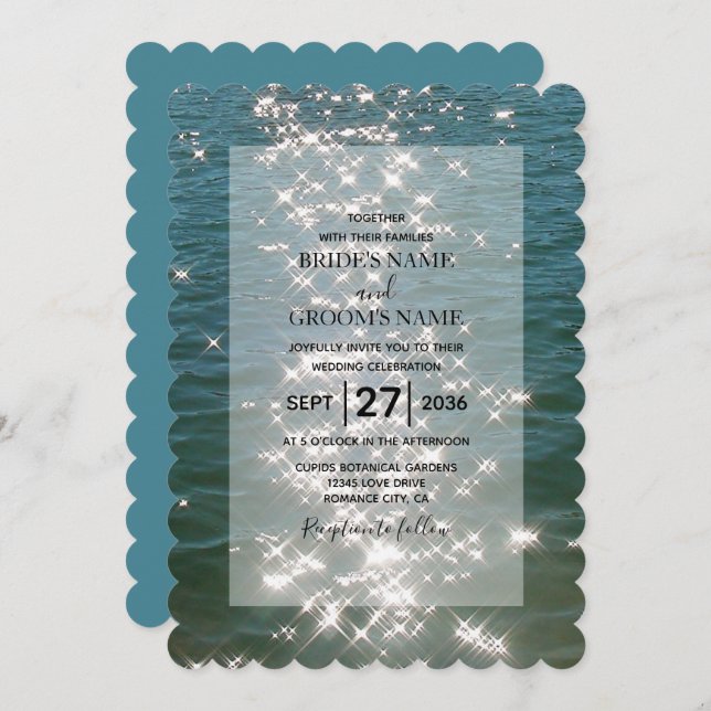 Beach Sea Water Sparkles Wedding Invitations (Front/Back)