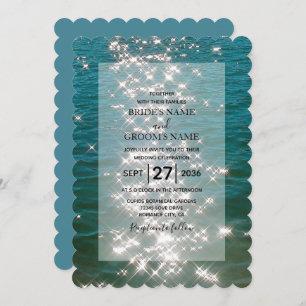 Beach Sea Water Sparkles Wedding Invitations
