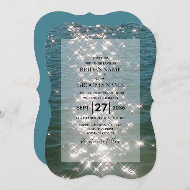 Beach Sea Water Sparkles Wedding Invitations (Front/Back)