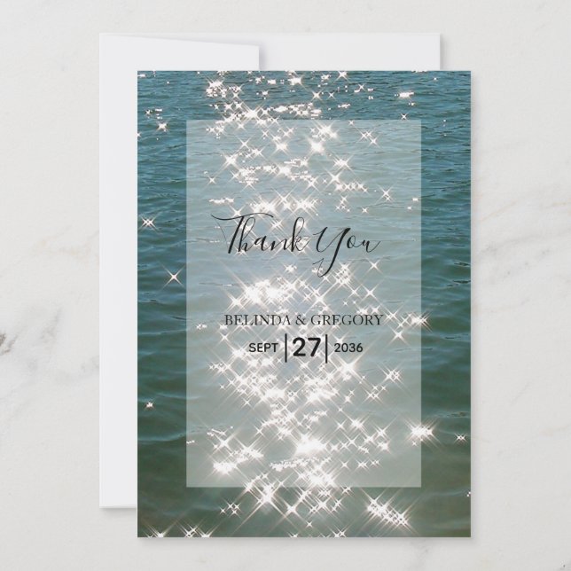 Beach Sea Water Sparkles Wedding Thank You Card (Back)