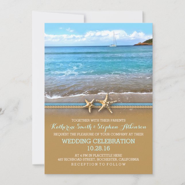 Beach sea wedding invitations (Front)