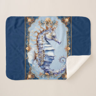 Beach seahorse clam shell resort bedding sherpa blanket
