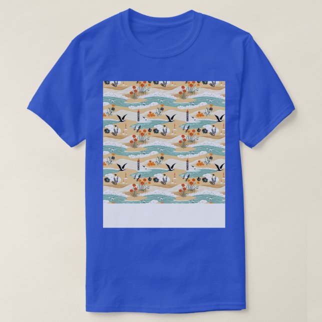 Beach Seamless Pattern Summer Palm Tree Waves Coas T-Shirt (Design Front)
