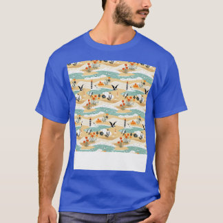Beach Seamless Pattern Summer Palm Tree Waves Coas T-Shirt