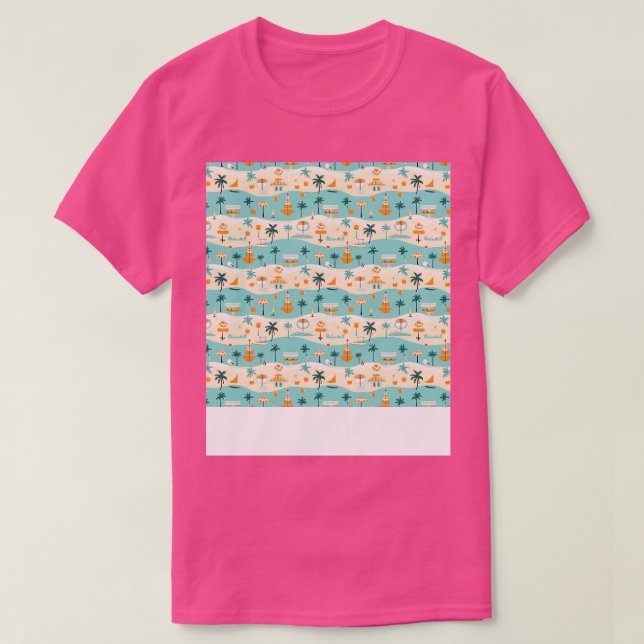 Beach Seamless Pattern Summer Palm Tree Waves Coas T-Shirt (Design Front)