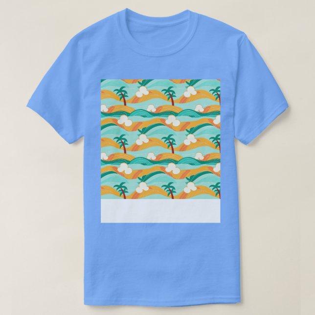 Beach Seamless Pattern Summer Palm Tree Waves Coas T-Shirt (Design Front)