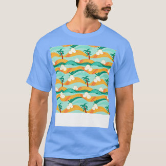 Beach Seamless Pattern Summer Palm Tree Waves Coas T-Shirt
