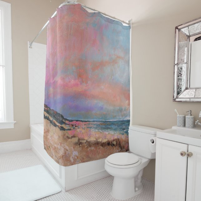 Beach Seascape Fine Art Beach Painting Shower Curtain (In Situ)