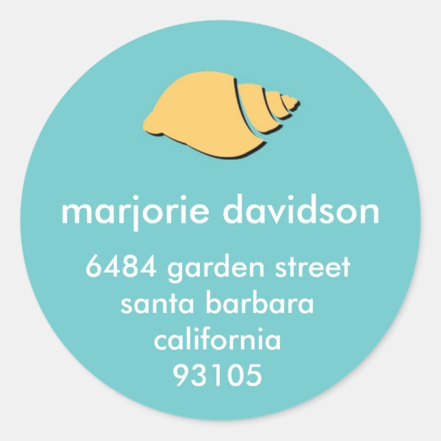 Beach seashell address labels yellow blue (Front)