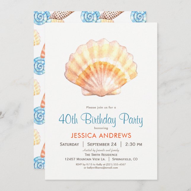 Beach Seashell Birthday Party Invitation (Front/Back)