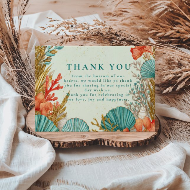 Beach Seashell Botanical Wedding Thank You Card (Creator Uploaded)