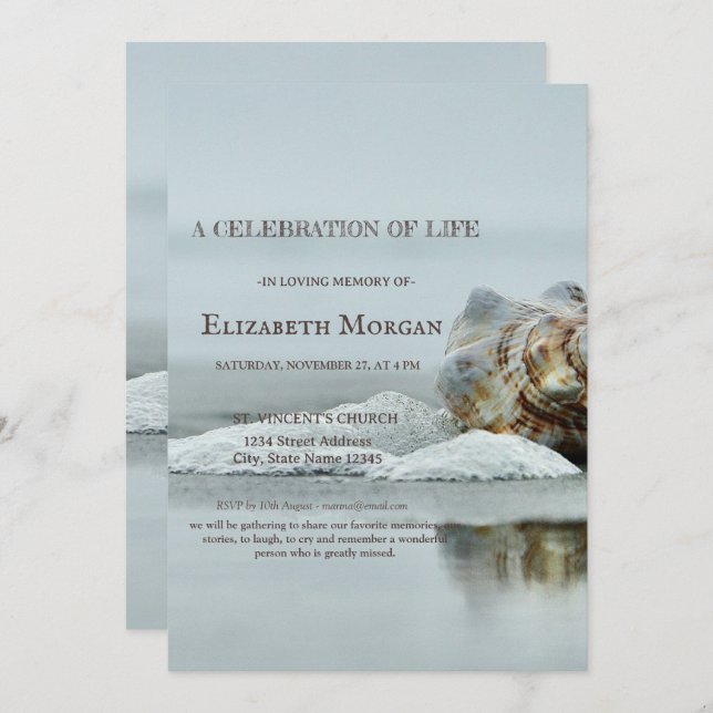 Beach Seashell Celebration Of Life Invitation (Front/Back)