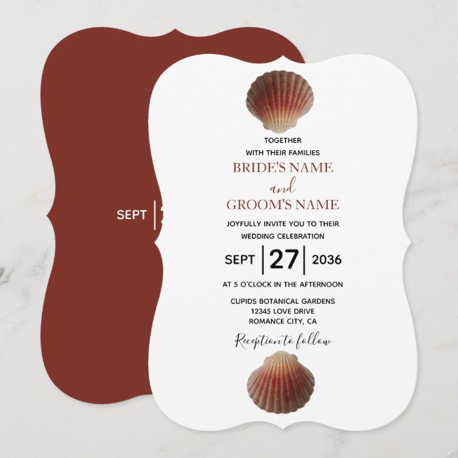 Beach Seashell Clams Wedding Invitations (Front/Back)