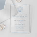 Beach Seashell Elegant Dusty Blue Wedding Acrylic Invitations<br><div class="desc">This simple minimal dusty blue beach acrylic wedding invitation has a scallop shell at the top,  elegant script calligraphy,  and a frame around the edge.</div>