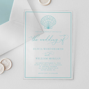Beach Seashell Elegant Sea Glass Blue Wedding Acrylic Invitations