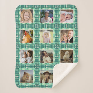 Beach Seashell Faux Quilted Teal Photo Collage Sherpa Blanket