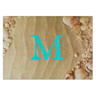 Beach Seashell Hawaii Monogram Glass Cutting Board