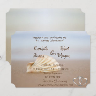Beach Seashell , Hearts  Wedding  Invitation