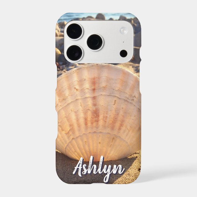 Beach Seashell Photo Monogram Name Script Modern (Back)