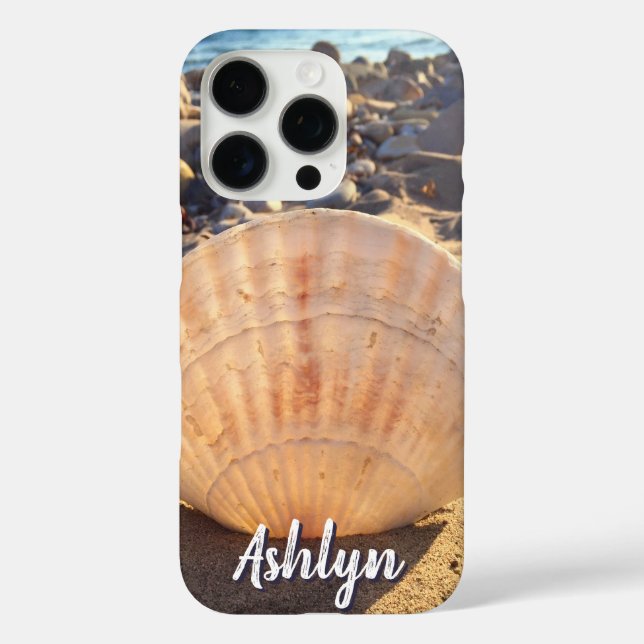 Beach Seashell Photo Monogram Name Script Modern Case-Mate iPhone Case (Back)