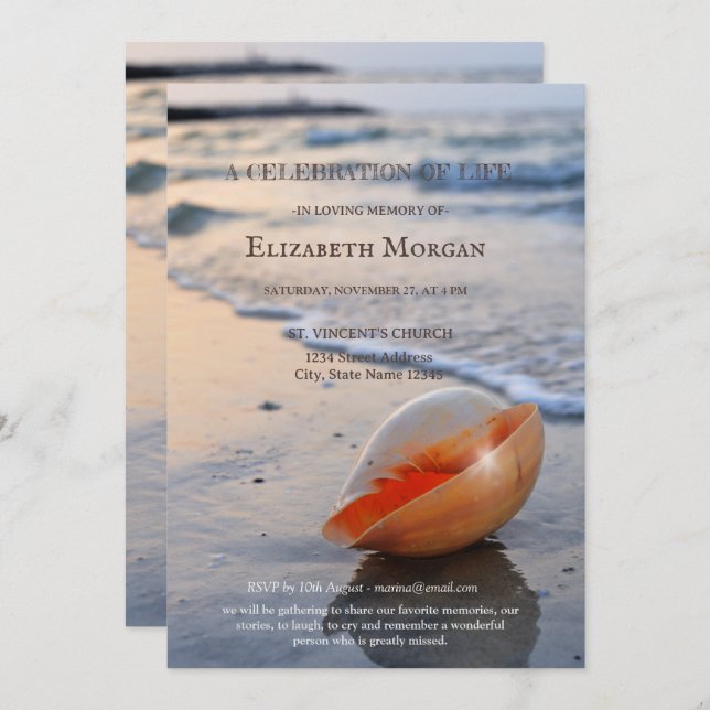 Beach Seashell Sea Celebration Of Life Invitation (Front/Back)