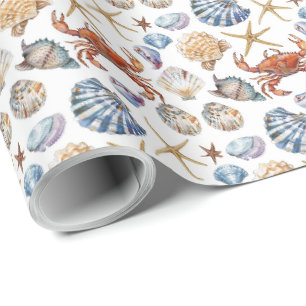 Beach Seashell Starfish Crab  Wrapping Paper