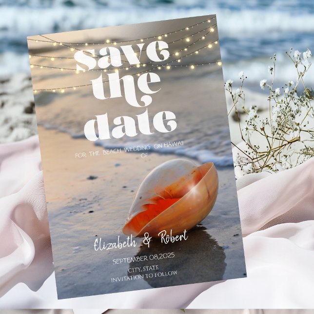 Beach Seashell String Lights Save The Date (Creator Uploaded)