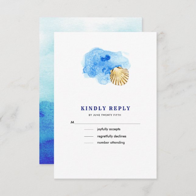 Beach | Seashell Watercolor Wedding RSVP Cards (Front/Back)