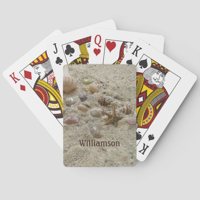 Beach Seashells and Sand Coastal Personalised Playing Cards (Back)
