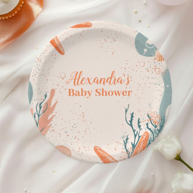 Beach Seashells Elegant Baby Shower Paper Plate (Creator Uploaded)