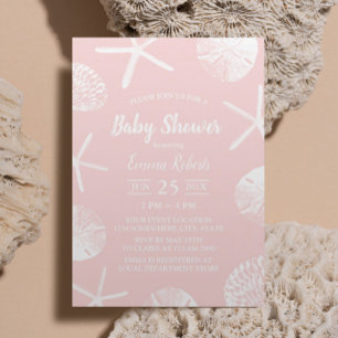 Beach Seashells Elegant Blush Pink Baby Shower Invitation