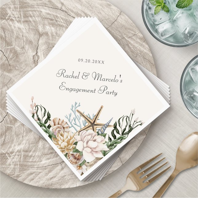 Beach Seashells Floral Palm Wedding Shower Party Napkin (Creator Uploaded)