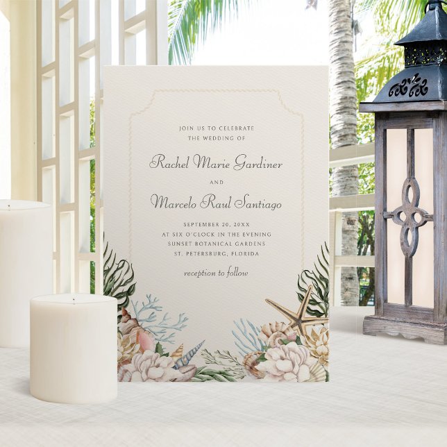 Beach Seashells Floral Wedding Invitation (Creator Uploaded)