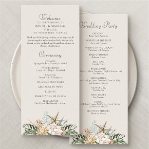 Beach Seashells Floral Wedding Program