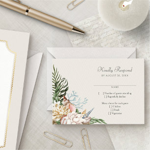 Beach Seashells Floral Wedding RSVP Card