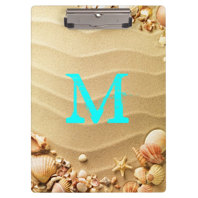 Beach Seashells Hawaii Monogram Initial Clip Board (Front)