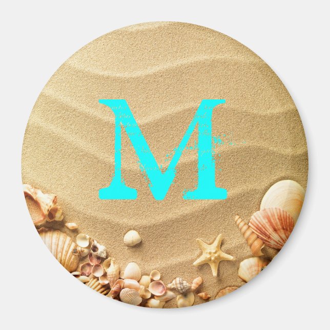 Beach Seashells Hawaii Monogram Initial Magnet (Front)