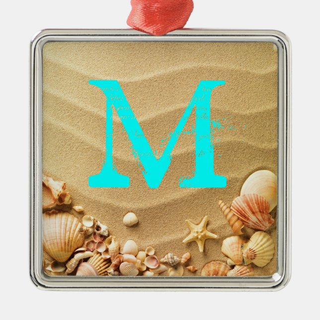 Beach Seashells Hawaii Monogram Initial Ornament (Front)