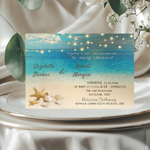 Beach Seashells Lights  Wedding  Invitation