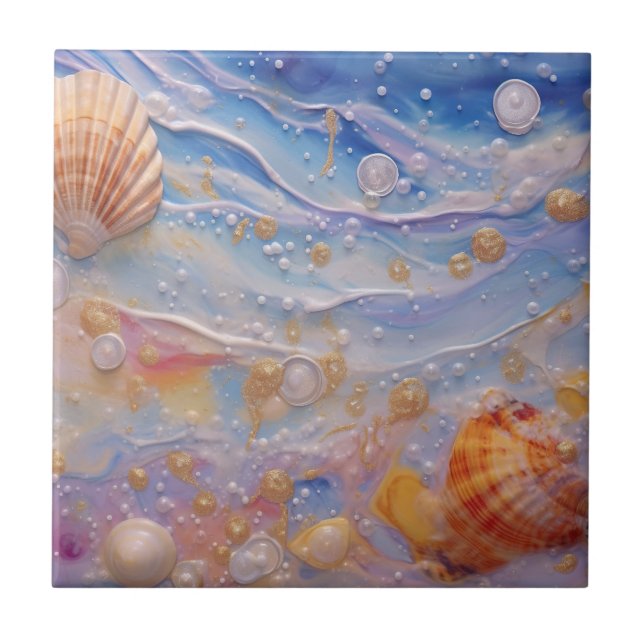 Beach Seashells Nautical Beachy Home Decor Tile (Front)