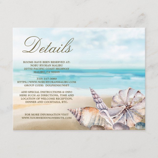 Beach Seashells | Nautical Wedding Guest Details Enclosure Card (Front)