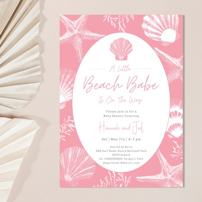 Beach Seashells Ocean Pink Girl Baby Shower Invitation (Creator Uploaded)