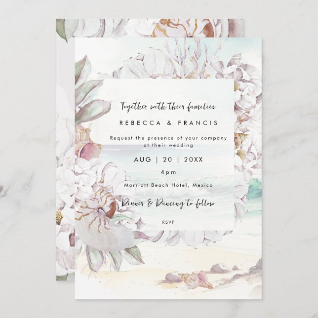 beach seashells ocean wedding invitation (Front/Back)