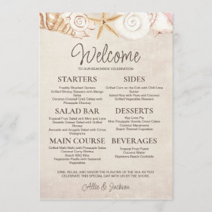 Beach Seashells Sand Casual Wedding Reception Menu