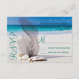 Beach Seashells Sand Destination Wedding RSVP Card