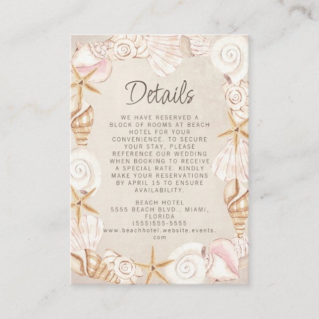 Beach Seashells Sand Seaside Wedding Details  Enclosure Card (Front)
