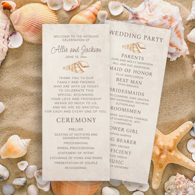 Beach Seashells Sand Wedding Program Bridal Party (Wedding ceremony and bridal party program)