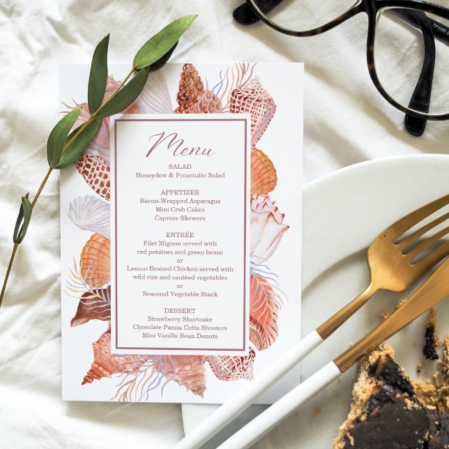 Beach Seashells Watercolor Coastal Chic Flat Menu (Creator Uploaded)